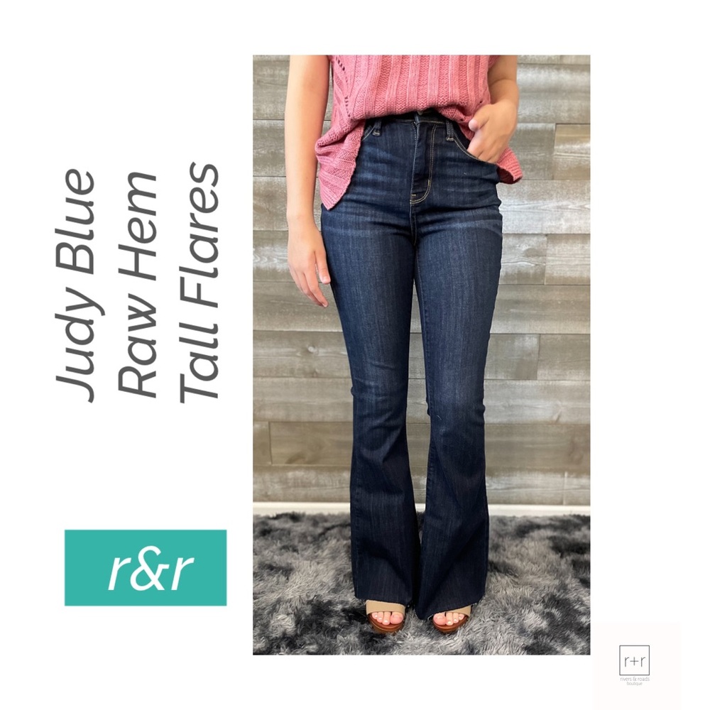 RESTOCK! judy blue high waist raw hem flare tall long JB82343REG DK